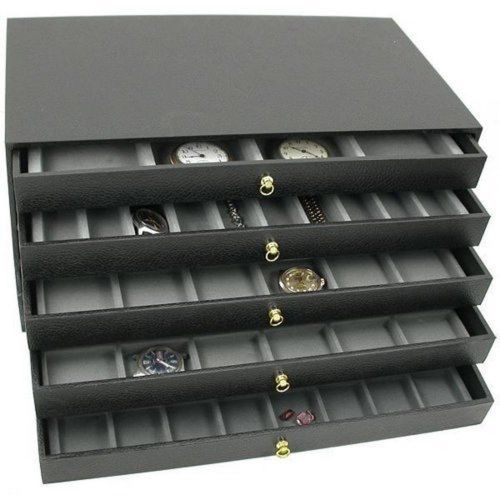 5 Drawer Jewelry Storage Organizer Case Compartment Black Durable