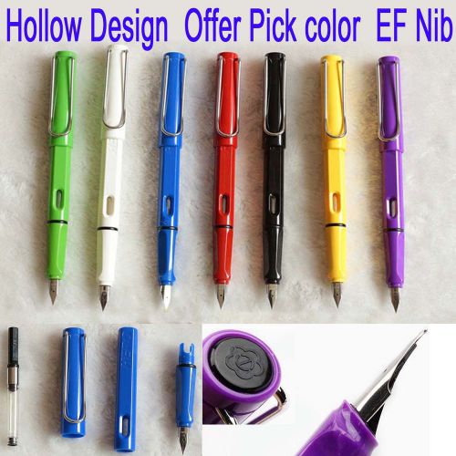 66A 1 Hero 359 Fountain Pen EF Nib Line Hollow Design Safari + 6 Cartridge