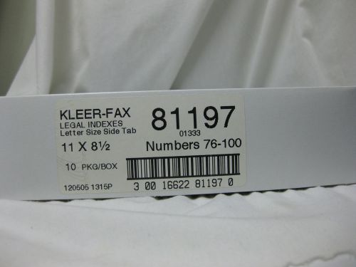 Kleer-fax Legal indexes Letter size side tab 11x8 1/2 81197 numbers 76-100