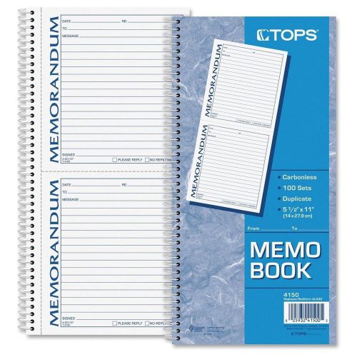 TOPS Memorandum Forms Book 2-Part Carbonless 2 Memos per Page 100 Sets per Bo...