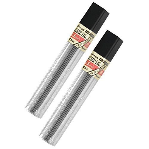 Pentel Lead Refills 0.5mm 2B, Black, 12 Leads per Tube (C505-2B) - Pack of 2