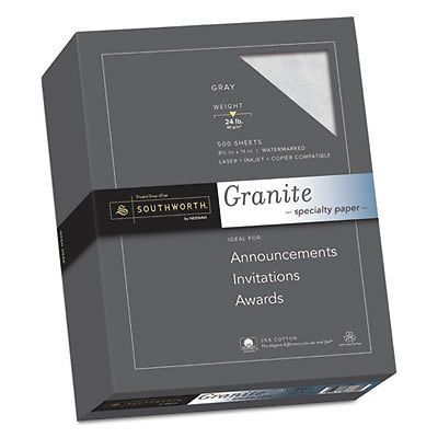 Granite Specialty Paper, Gray, 24lb, 8 1/2 x 11, 25% Cotton, 500 Sheets