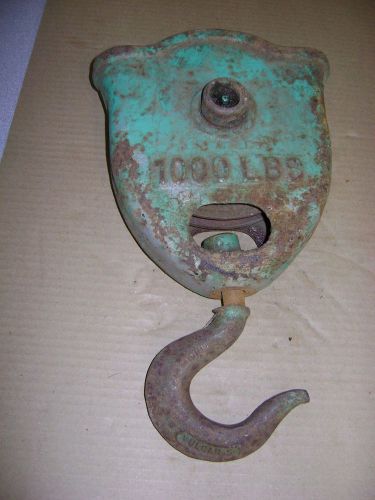Antique rusty barn vulcan 5  1000 lb snatch block, cable pulley-single vintage for sale