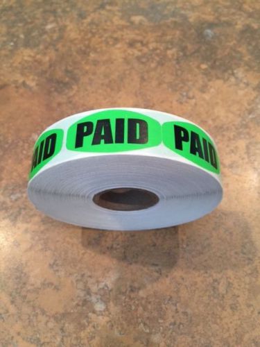 .625&#034; X 1.25&#034; PAID GREEN BLACK LABELS 1000 PER ROLL GREAT STICKERS