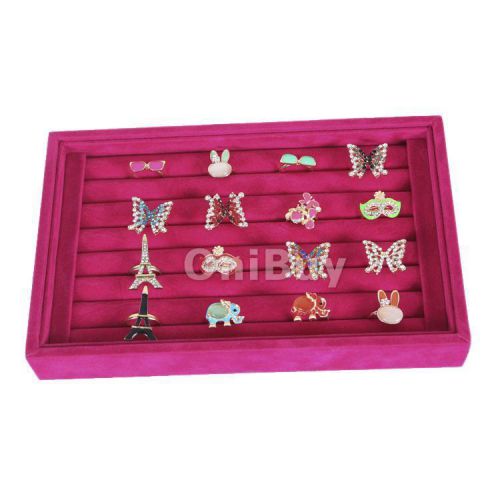 Pink velvet ring jewelry storage display box tray case organizer coverless for sale