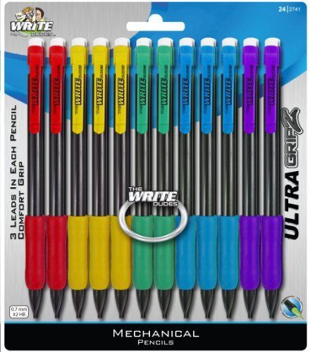 Write Dudes Grip Mechanical Pencils, 0.7mm Leads, 24 Assorted Color Grips