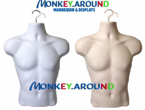 2 Male Mannequin Flesh White Torso Body Form +2 Hook - Display&#039;s Men Shirt Pants