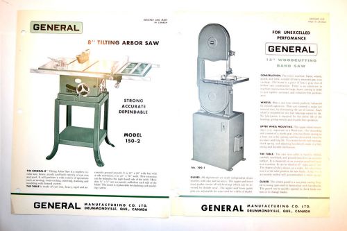 2 Vintage GENERAL Canada 8&#034; Table SAW &amp; 15&#034; WOOD CUTTING BAND SAW RR624 Brochure