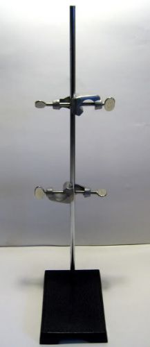 5 x 8 cast iron laboratory support stand + 2 lab clamp holders. lab stand. for sale
