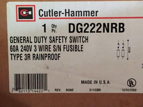 Cutler Hammer 60 Amp Safety Switch DG222NRB NIB Fusible 240 Volt OUTDOOR 3-R