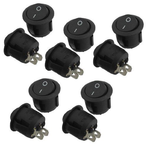 10 pcs 2 pin spst on/off round rocker switch ac 6a/250v 10a/125v black for sale