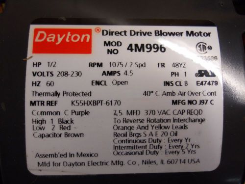 DAYTON  1/2 HP 4.5 AMPS 2 SPEED MOTOR