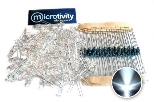 Microtivity il451 5mm clear white led w/ resistors (pack of 100) for sale