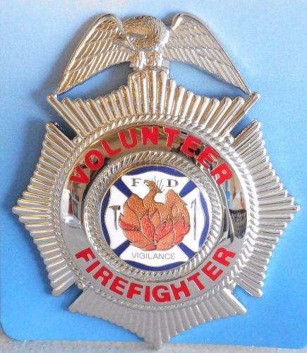 Volunteer Firefighter Badge Maltese Cross w/Fire Logo Nickel Finish  HP4187N