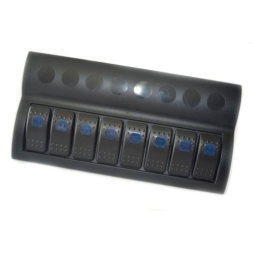 New waterproof black 8 gang marine boat caravan blue led rocker switch panel for sale