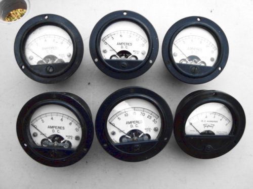 5 Hoyt D.C. Amperes Panel Meters Model 17-3  + 1 Triplet meter Steampunk Ammeter