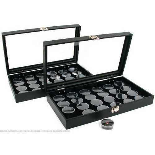 2 24 Black Gem Jars Display &amp; Glass Top Cases