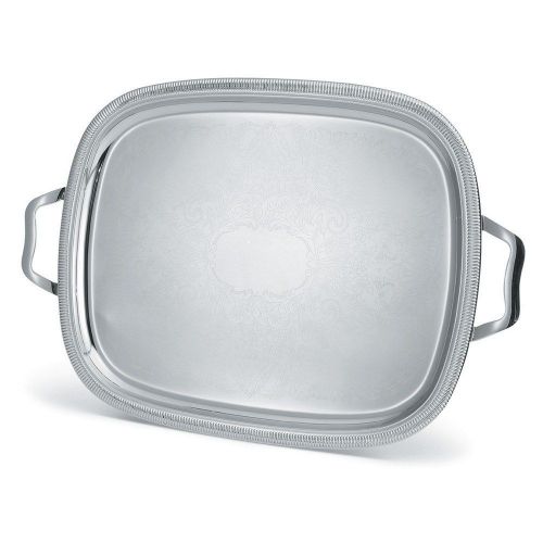 Vollrath 82123 elegant reflections stainless steel oblong serving tray w/ handle for sale