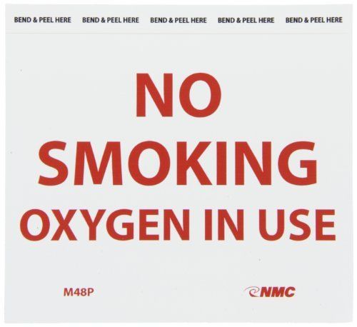 NMC M48P No Smoking Sign, Legend &#034;NO SMOKING OXYGEN IN USE&#034;, 6&#034; Length x 5&#034; New