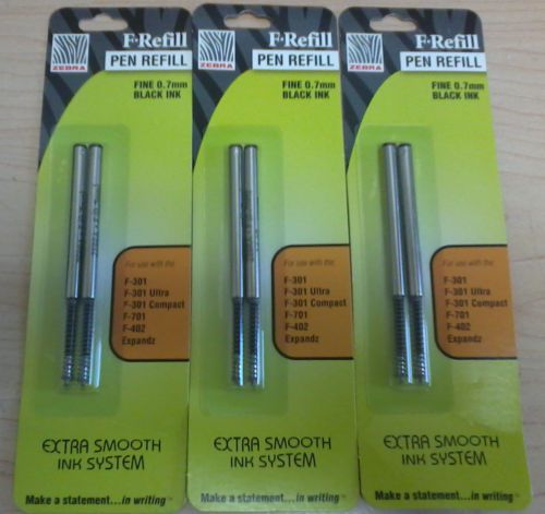 6 Zebra F301, F301 Ultra, F402, 301A, Spiral Ballpoint Pen Refills