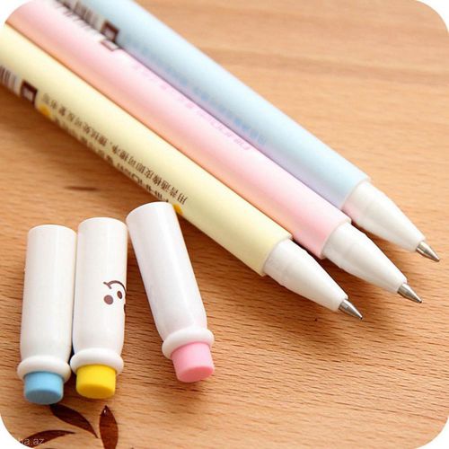 3pcs Cartoon Students Office Supplies Rubber Erasable Black Ink Ball Point Pen