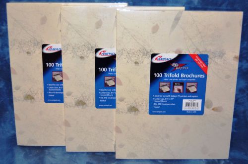 AmPad Tri-fold Brochure Card Stock Paper Lot of 300 (100 Per) &#034;Leaves&#034; Pattern