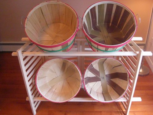 Folding Wood Display with 4 One Bushel Baskets Natural Wood