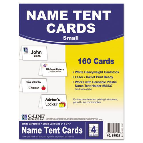 Scored Tent Cards, White Cardstock, 2 x 3 1/2, 4/sheet, 40 sheets/BX