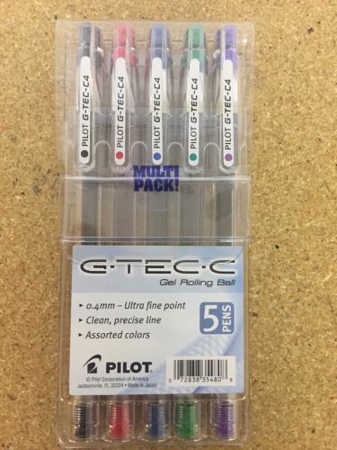 1 Set 5 ~ Pilot G-Tec-C Roller Ball Pens 0.4MM Black,Blue,Red,Green,Purple