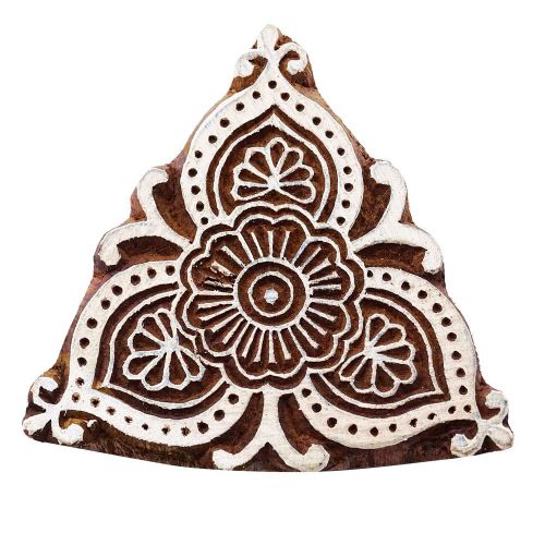 Indian wooden handcarved floral printing block stamp textile wood art pb3005a for sale