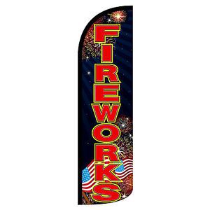Fireworks Black Extra Wide Windless Swooper Flag Jumbo Sign Banner Made in USA