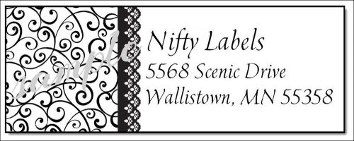 BLACK SWIRL BACKGROUND WITH LACE TRIM #175 ~ LASER RETURN ADDRESS LABELS