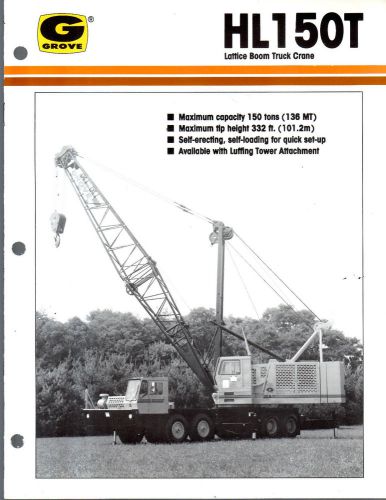 1990 grove hl150t 150 ton  crane boom construction equipment brochure for sale