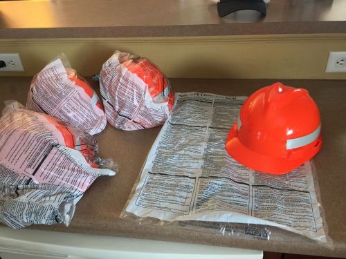 4 msa safety hard hat type i protective helmet helmets hiviz v-gard . for sale