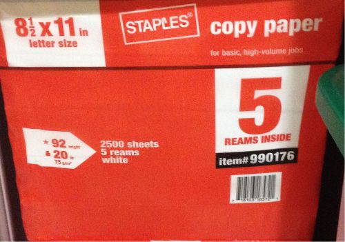 5 Reams of Staples Paper 8 1/2&#034;x11&#034; Bright, 20 LB PICK UP at Naperville Illinois