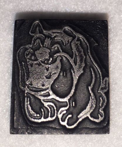 ~Vintage Letterpress Printers Block &#034;Cartoon Bulldog&#034; Zinc Plate Metal on Wood