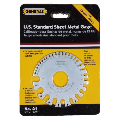 General Tools 21 US Standard Sheet Metal Round Gage - NEW