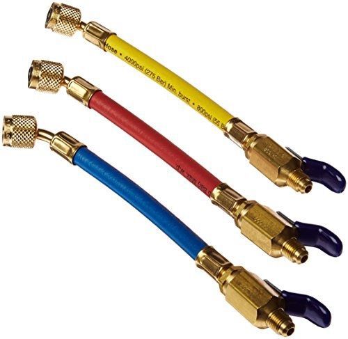 Yellow Jacket 25980 9&#034; FlexFlow and Low Loss Adapter Hoses, Red/Yellow/Blue
