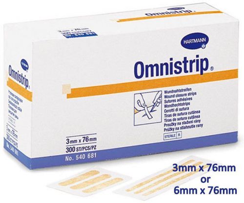 Omnistrip  wound closure strip 3mm x 76mm, 6mm x 76mm pack of 5 or 10 for sale
