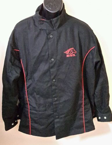 BSX Black with Red Flames Welding Jacket Size X-Large FR cotton small hole front