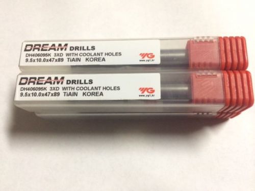 9.5mm YG1 CARBIDE COOLANT-THRU TIALN COATED DREAM DRILL 3XD DH406095 DH406095K