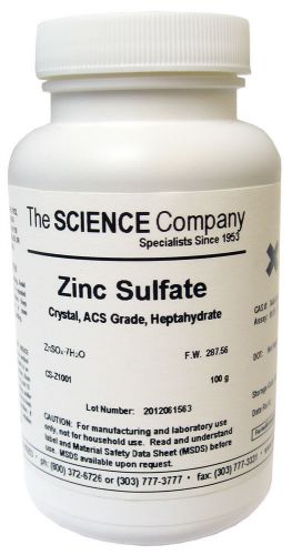 NC-6782 Zinc Sulfate, 100gm, ACS, Patina, Penny to Gold, Silver Experiment