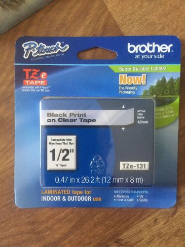 Brother International Tze-131 Label Tape - 0.50&#034; Width 1 Each black on clear