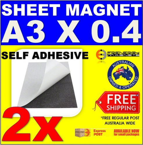 2X Flexible Magnetic Sheets A3 x 0.4mm Self Adhesive