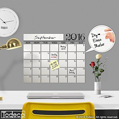 Modern 2016 Dry Erase Wall Decal Calendar w/ Dry Erase Marker - A Todeco Product