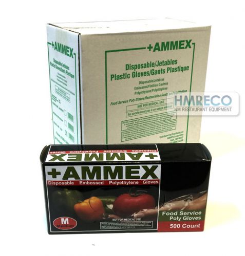 Ammex pglove-500-m disposable food service poly gloves, medium 4 boxes of 500 ct for sale