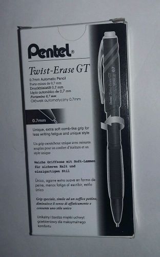 Pentel Twist-Erase GT 0.7mm Mechanical Pencils Black - 1 Box Of 12 Pencils