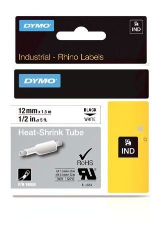 DYMO RhinoPRO Heat-Shrink Cable Label Tubes, 1/2-inch, 5 feet, White 18055