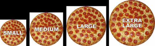 4 PIZZA SIZE Decal Sticker set for Small Medium Large XL Delivery Shop Car Sign