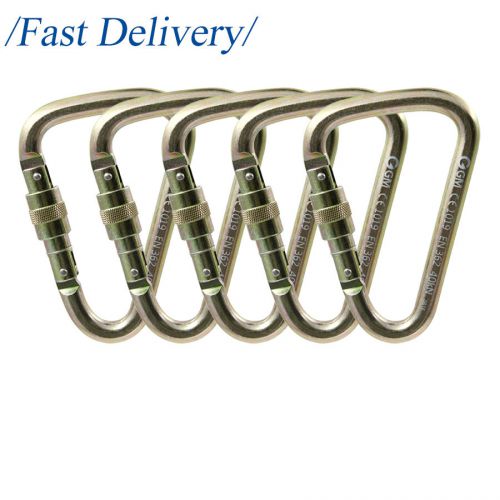 5 pack 40kn / 9000lb steel locking carabiner for industrial arborist climbing for sale